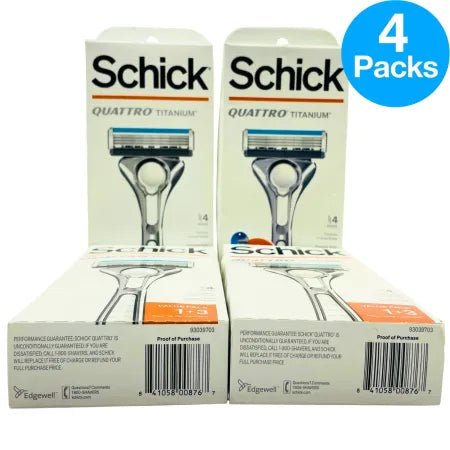 Schick Quattro Titanium Razor 1 Razor + 3 Cartridges (4 Pack) New