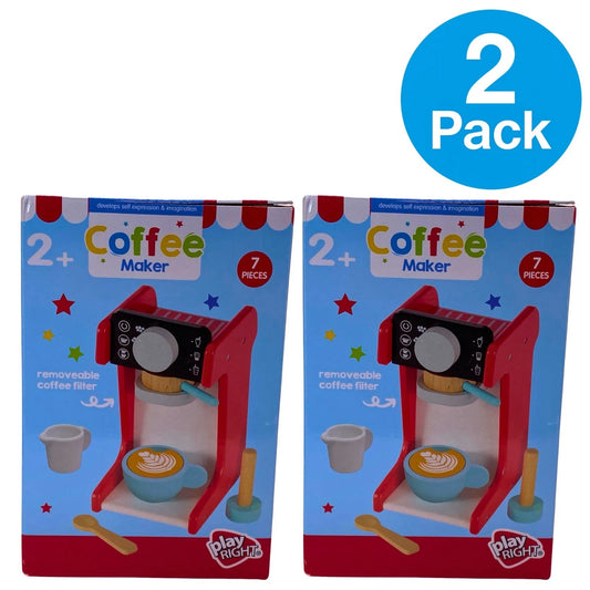 Play Right Wooden Coffee Maker Toy Playset with 7 pieces shown in 2 pack bundle
