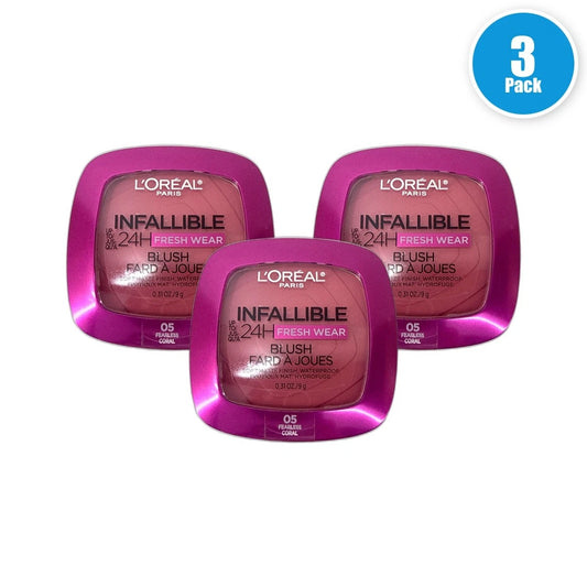 L'Oreal Paris 24HR Fresh Wear Blush Fearless Coral Shade 05 Pack of 3 New