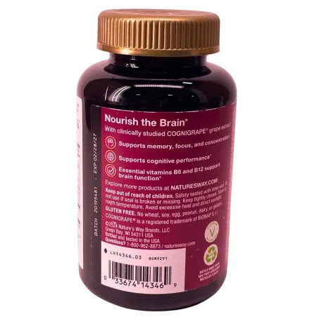 Nature’s Way Brain Fuel Gummy 60 Count Grape Flavor New