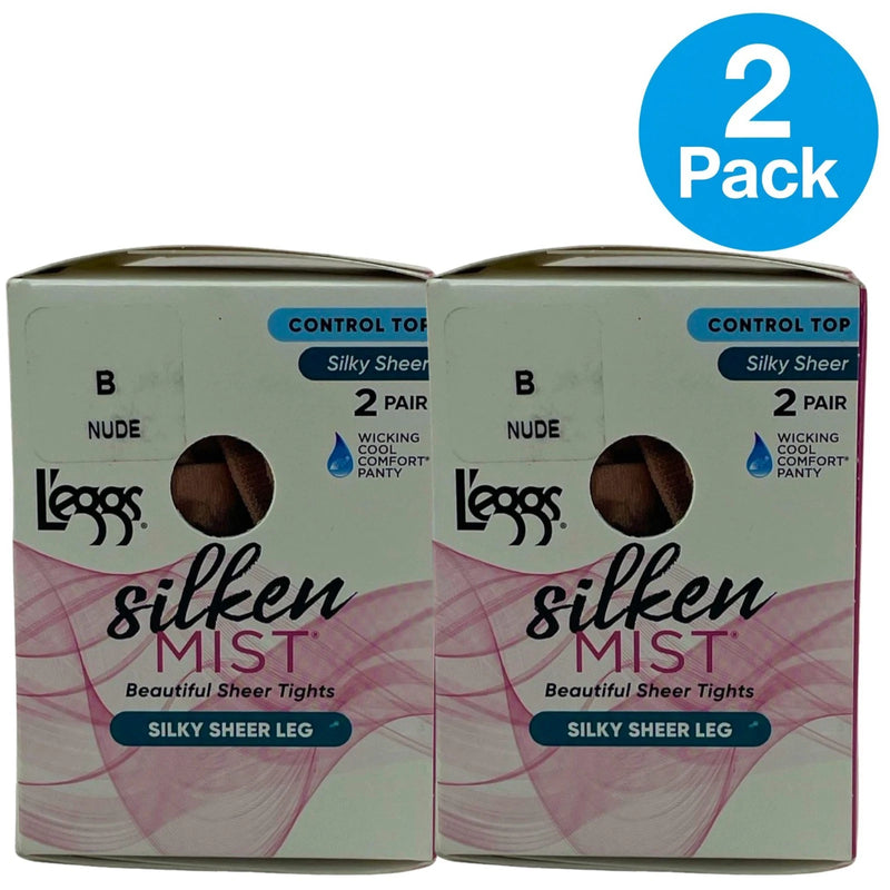L'eggs Silken Mist Control Top Silky Sheer Tights Nude Size B 2 Pack New