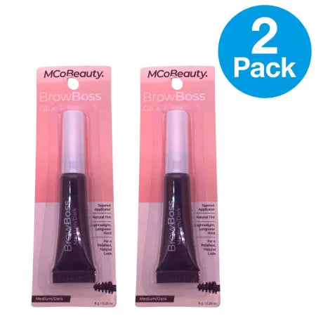 MCoBeauty BrowBoss Glue & Set Medium/Dark Tinted Brow Gel 2 Pack New