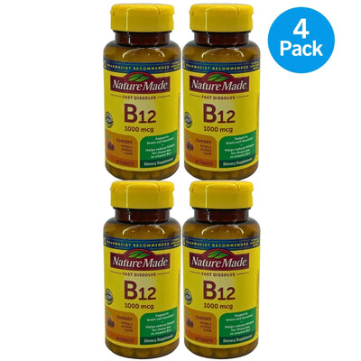 Nature Made Fast Dissolve Vitamin B12 1000mcg Cherry 50 Tablets 4 Pack Exp 02/27
