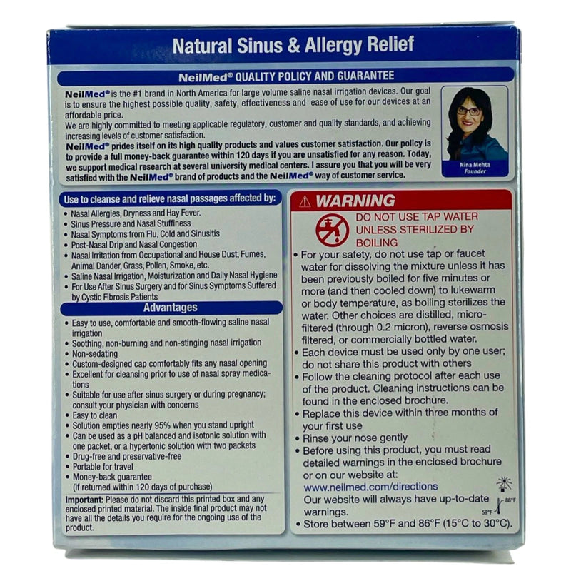 NeilMed Sinus Rinse Original Kit Squeeze Bottle & 60 Premixed Packets 3 Pack