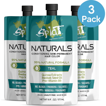 Splat Naturals Teal Hair Color 6oz 3 Pack - Professional semi-permanent dye