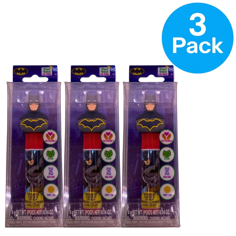 Batman Watermelon Flavored Lip Balm with 3D Topper, Plant Based & Vegan (3 Pack)