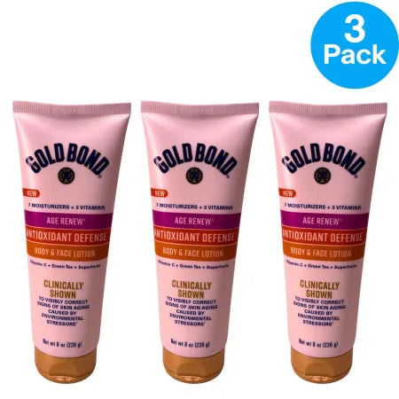 Gold Bond Age Renew Antioxidant Defense Body and Face Lotion 8oz triple pack with antioxidant protection