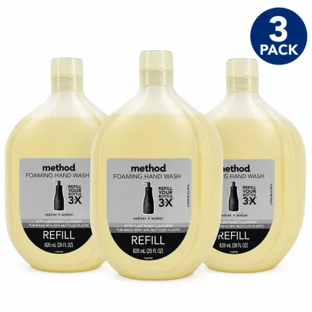 Method Foaming Hand Wash Refill Vetiver + Amber Plant-Based Cleansers 3 Pack New