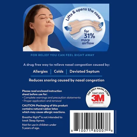 Breathe Right Original Nasal Strips, Tan, Large, 30 Count