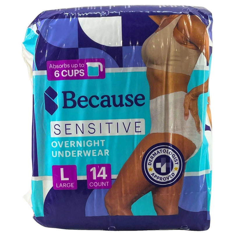 Because Sensitive Overnight Incontinence Underwear Large 14 Count Absorbs 2 Pack