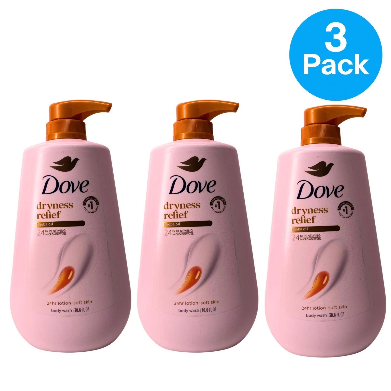 Dove Dryness Relief Body Wash 30.6oz 3 Pack New