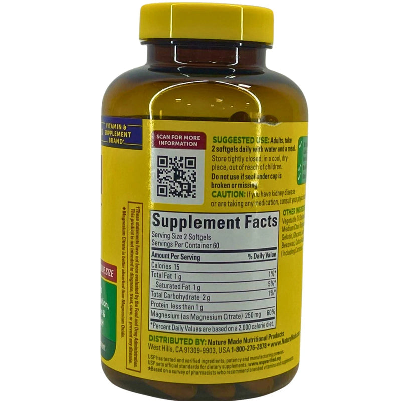 Nature Made High Absorption Magnesium Citrate 250 mg 120 Softgels Exp 03/27