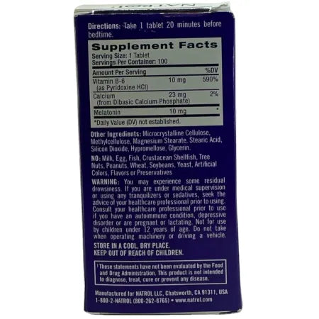 Natrol Melatonin 10mg Time Release Sleep Aid 100 Tablets 6 Pack Exp 07-31-2026