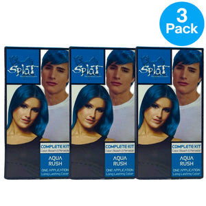 Splat Rebellious Colors Complete Hair Color Kit Aqua Rush 3 Pack Bundle New