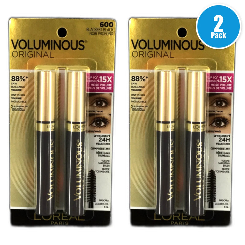 L'Oreal Paris Voluminous Mascara 600 BLACKEST BLACK NOIR PROFOND Pack of 2 New