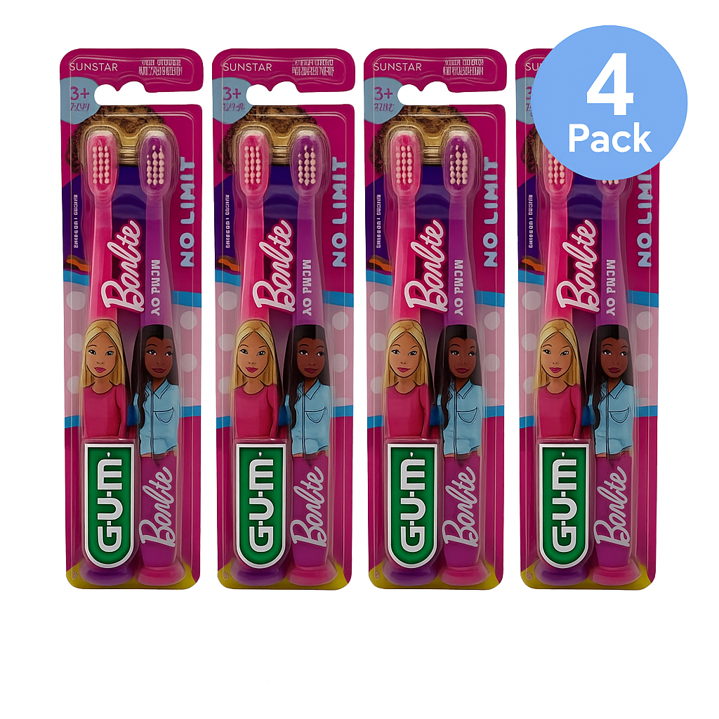 GUM Barbie Kids Toothbrush Ultra Soft 4 Pack New 1