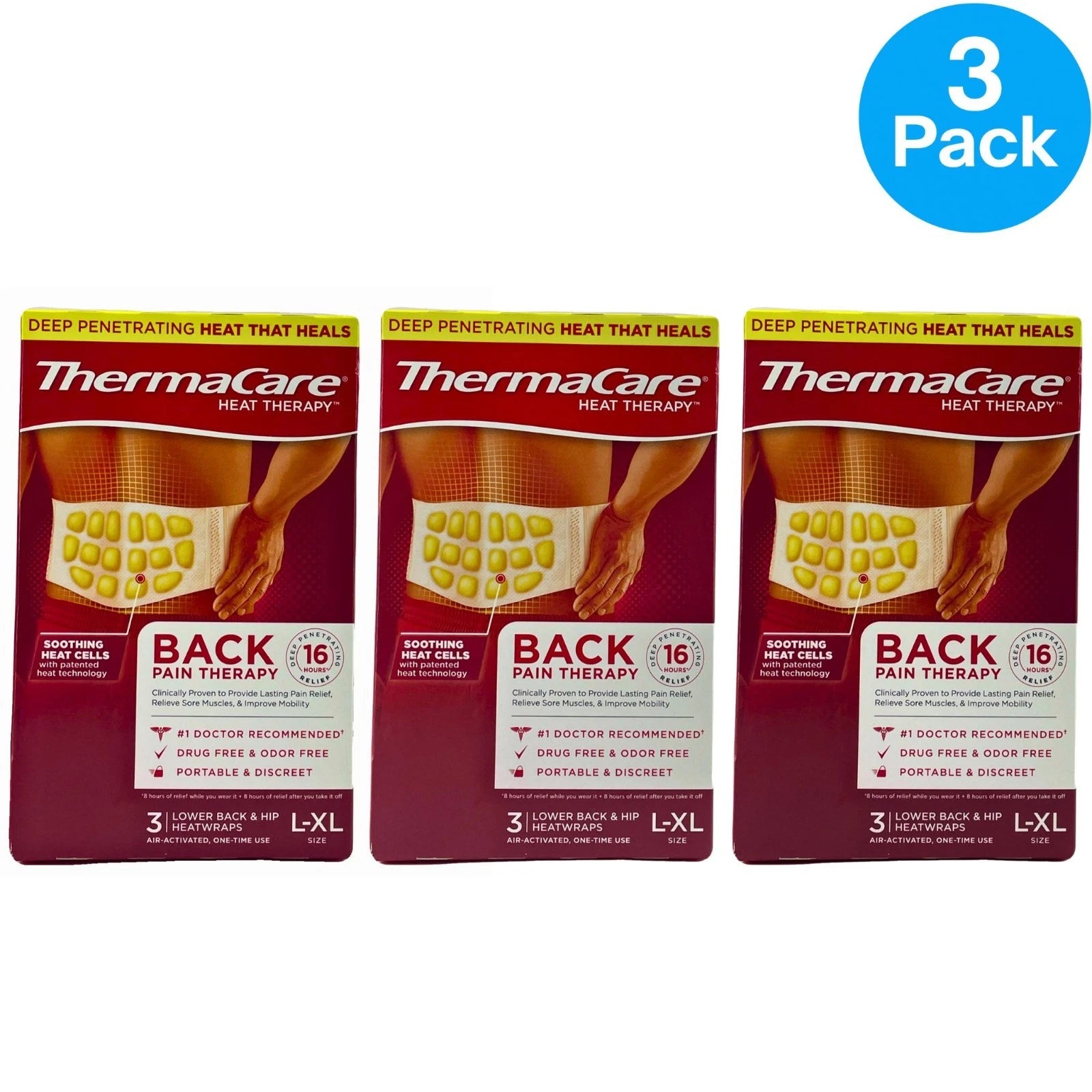 ThermaCare Back Pain Therapy Heatwraps L-XL 3 Wraps 3 Pack New Exp 2028-01-31