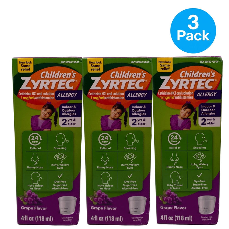 Children's Zyrtec Allergy Grape 4 fl oz 3 Pack Exp 12/2027 New