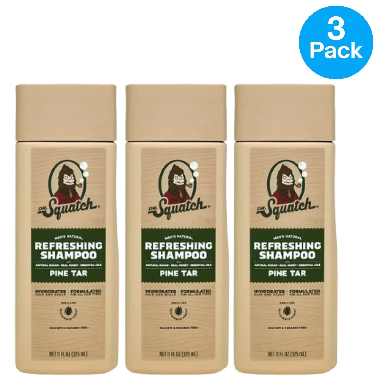 Dr Squatch Refreshing Shampoo Pine Tar 11oz 3 Pack New