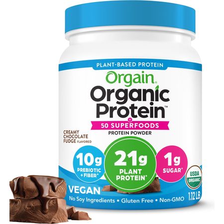 Orgain Organic Vegan 21g Protein Powder + 50 Superfoods, Plant Based Shake Drink, Chocolate 1.12lb