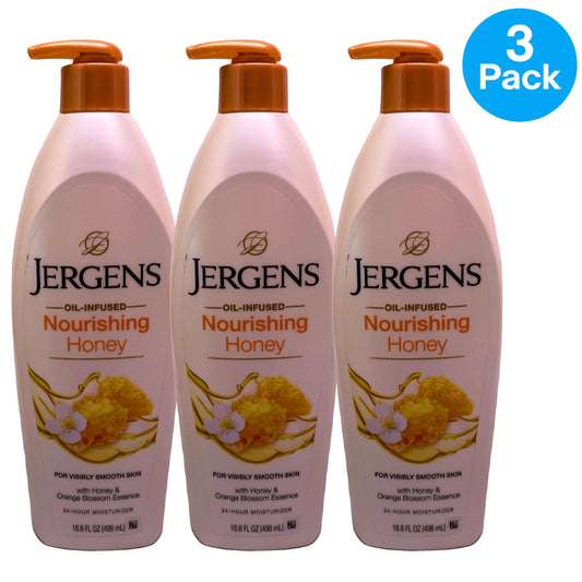 Jergens Oil-Infused Nourishing Honey Body Lotion Moisturizer 16.8 oz 3 Pack New