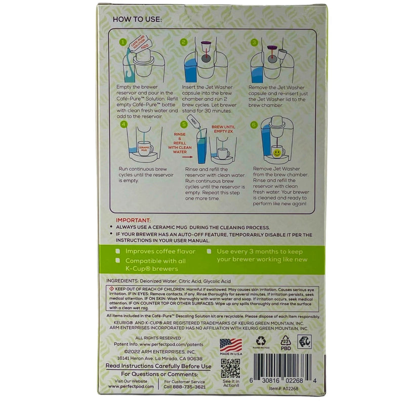 Perfect Pod Coffee Pure K-Brewer Cleaning Kit Descaling Solution Jet Washer 14
