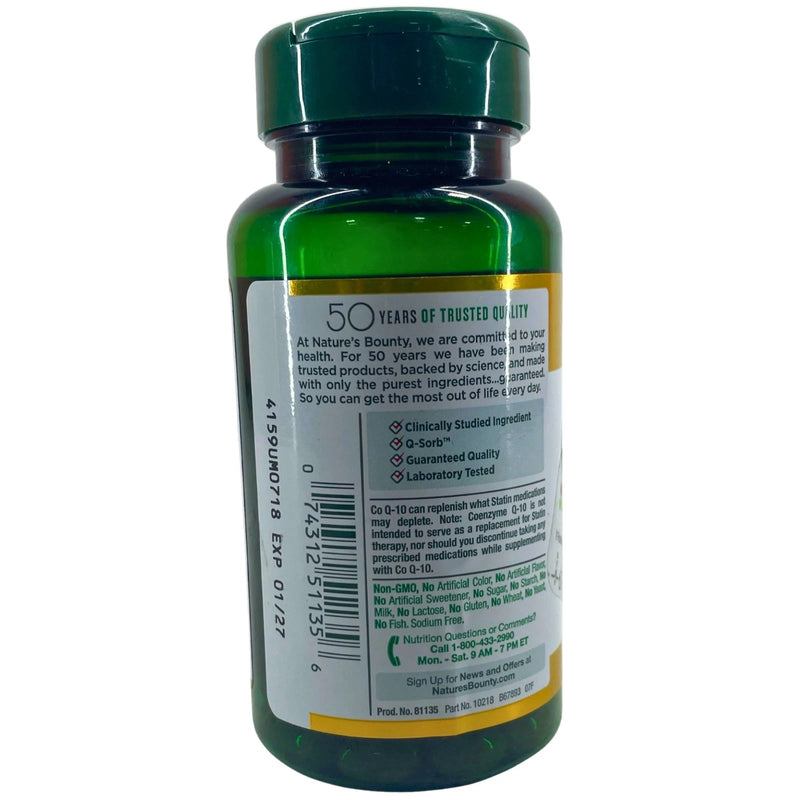 Nature's Bounty Co Q-10 100 mg Enhanced Absorption Heart Health 75 Softgels
