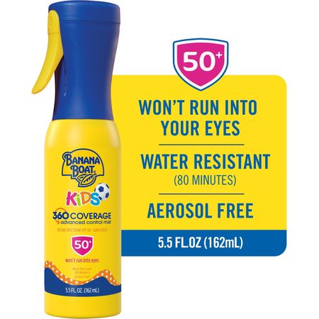 Banana Boat Kids 360 Coverage SPF 50 Sunscreen Mist, Refillable Kids Sunscreen Spray, 5.5 fl oz
