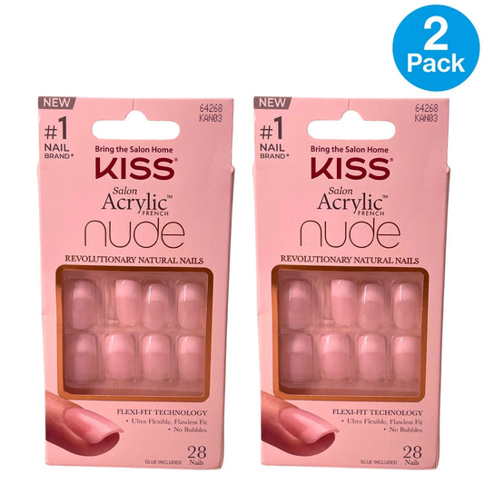 KISS Salon Acrylic Nude Nails KAN03 Flexi-Fit Natural Finish 28ct 2 Pack