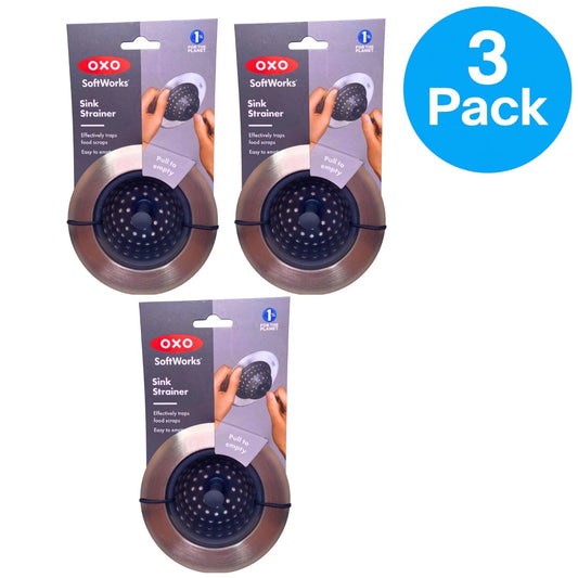OXO SoftWorks Sink Strainer Stainless Steel Silicone Pull to Empty 3 Pack