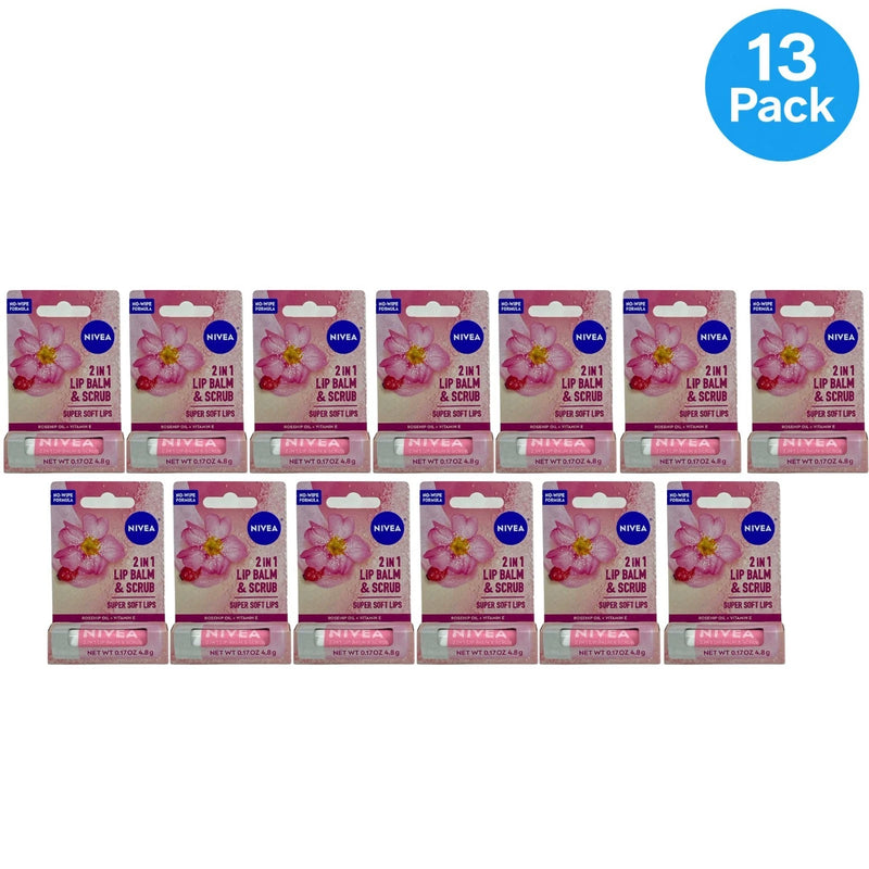 Nivea Lip Balm & Scrub Rosehip Oil 0.17 Oz 13 Pack New
