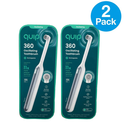 Quip 360 Oscillating Toothbrush 2 Pack New