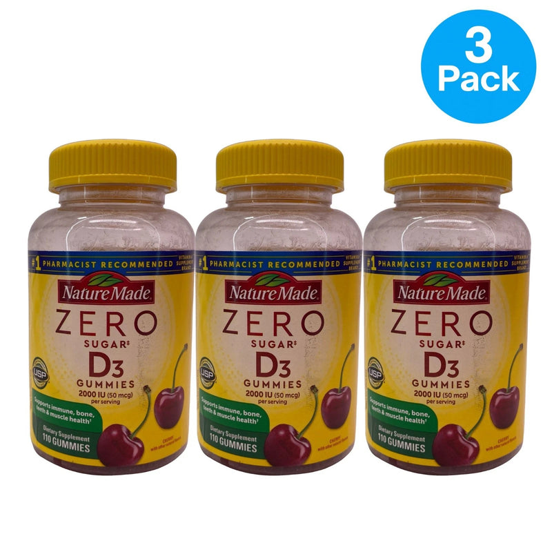 Nature Made Zero Sugar Vitamin D3 2000 IU 110 Gummies 3 Pack New
