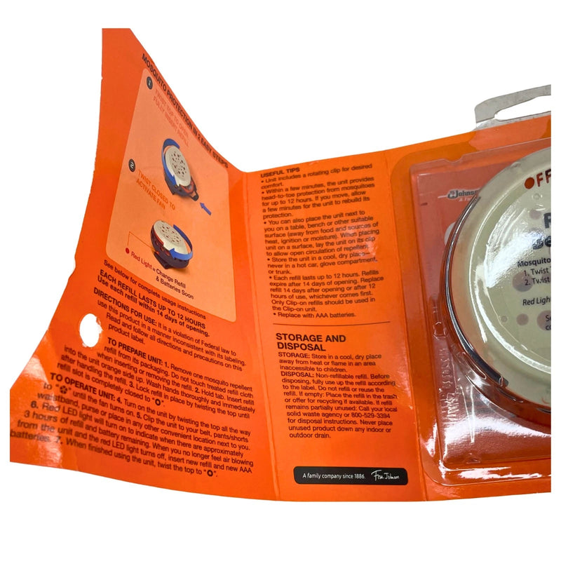OFF! Clip-On Mosquito Repellent Starter Kit Fan Unit Refill Batteries 2 Pack New
