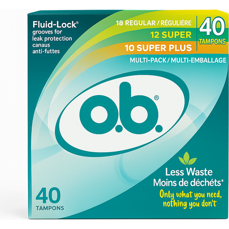 o.b. Tampons Fluid-Lock 40 Ct Multi-Pack Regular/Super/Super Plus New 1