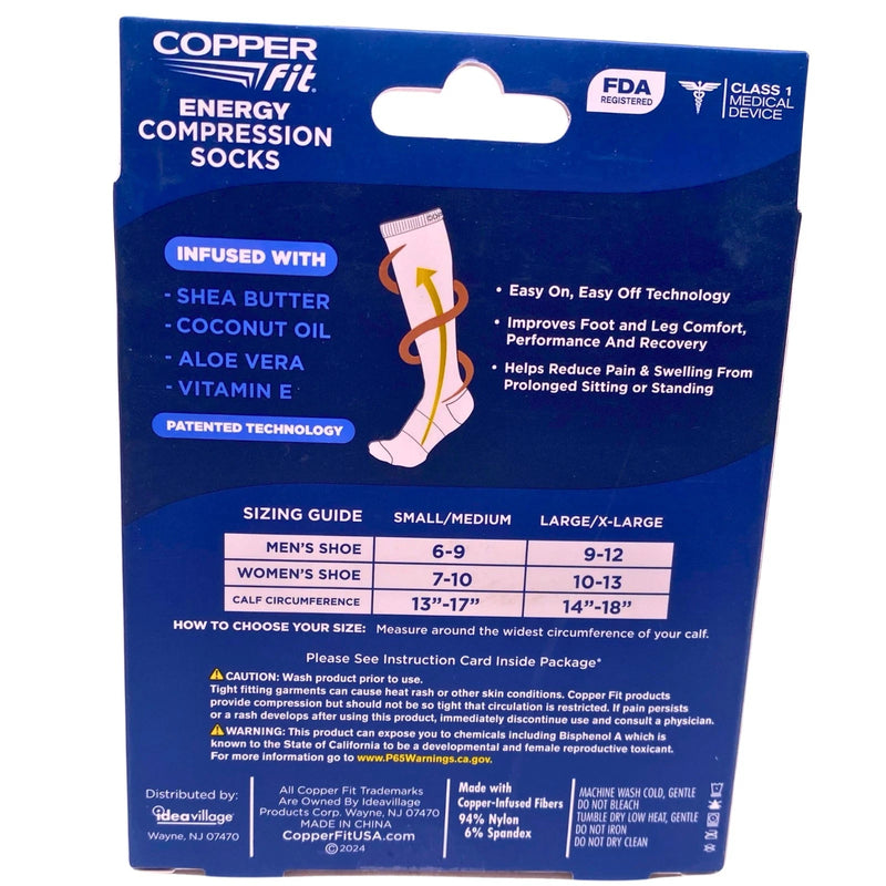 Copper Fit Energy Hydrating Compression Socks Infused L/XL Men Women 2 Pack New