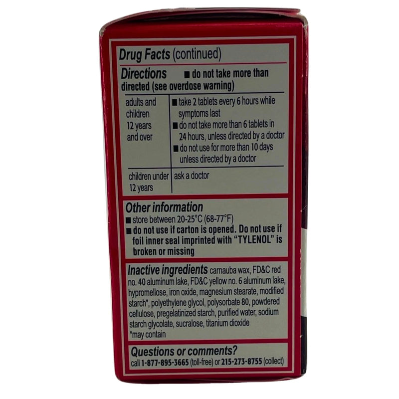 Tylenol Extra Strength Coated Tablets Acetaminophen 500 mg Pain Reliever 24 Ct