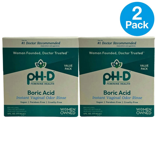 pH-D Feminine Health Boric Acid Instant Vaginal Odor Rinse 6 FL OZ 2 Pack New