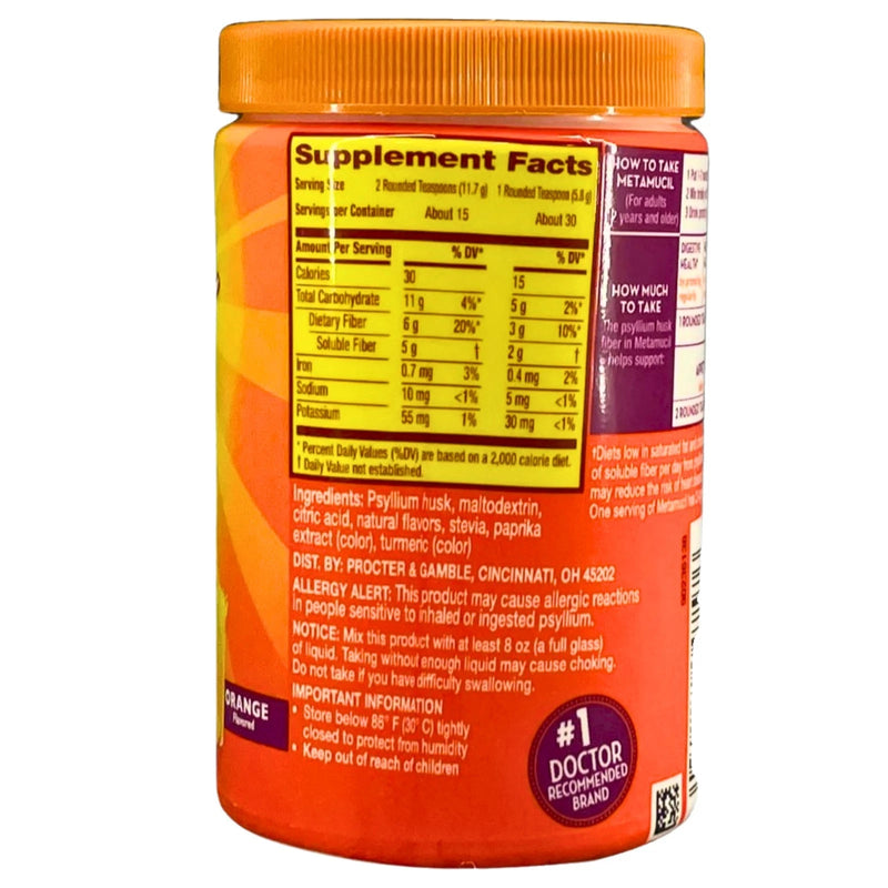 Metamucil Premium Blend Sugar-Free Psyllium Fiber Supplement Orange 6.2 oz (2 Pa