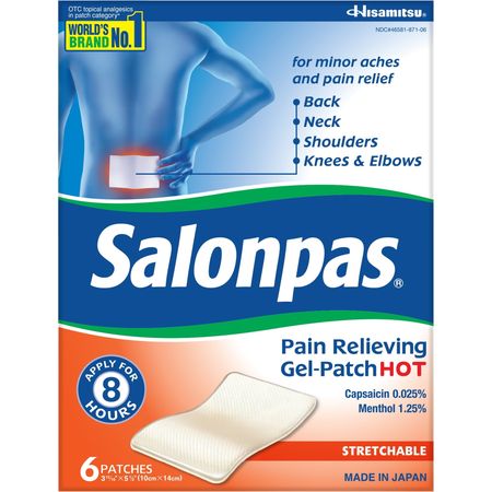 Salonpas Gel-Patch Hot for Pain Relief of Minor Aches & Pains of Muscles & Joints, 6 Count
