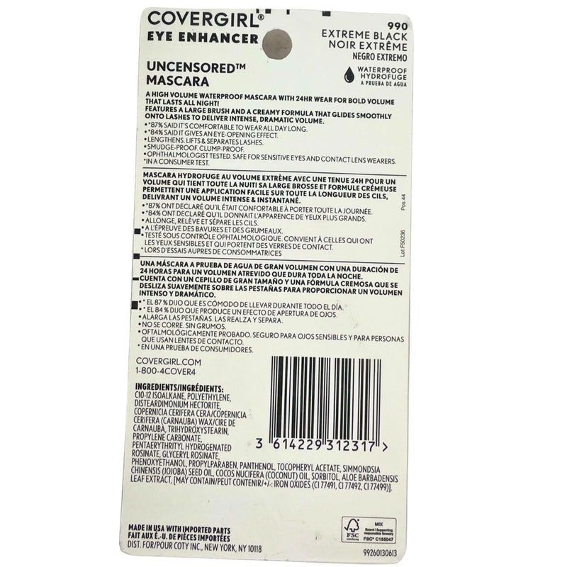 COVERGIRL Eye Enhancer Uncensored Mascara Waterproof Extreme Black 0.3 fl oz