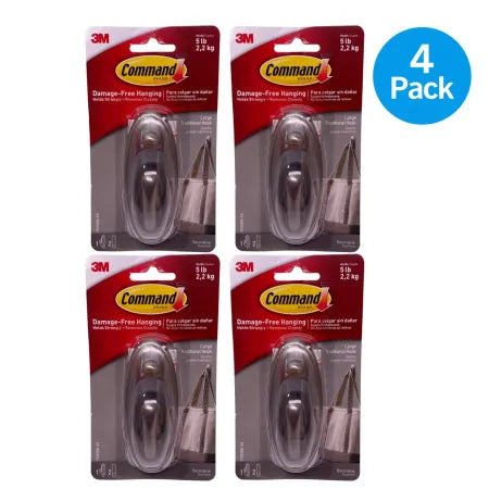 3M Command Large Traditional Wall Hook Damage Free 5 lb 4 Pack New