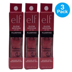 e.l.f. Glow Reviver Plumping Lip Oil 0.25oz bottles in 3-pack set with shiny finish