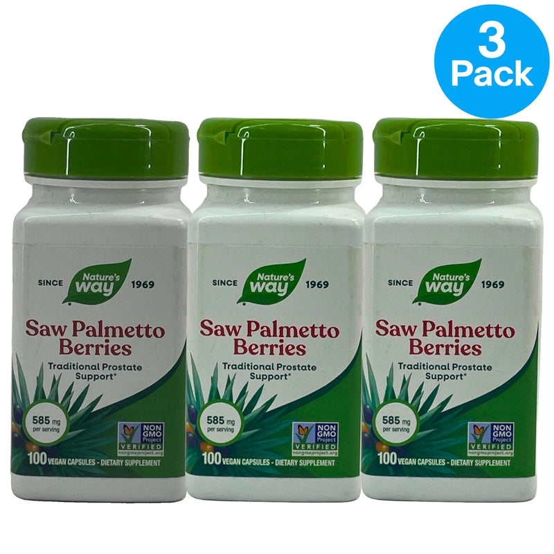 Nature's Way Saw Palmetto Berries 585 mg 100 Vegan Capsules 3 Pack New Exp 07/30