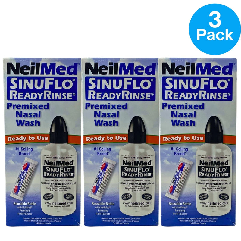 NeilMed SinuFlo ReadyRinse Premixed Nasal Wash 8 OZ Bottle 3 Pack New Exp 04/28