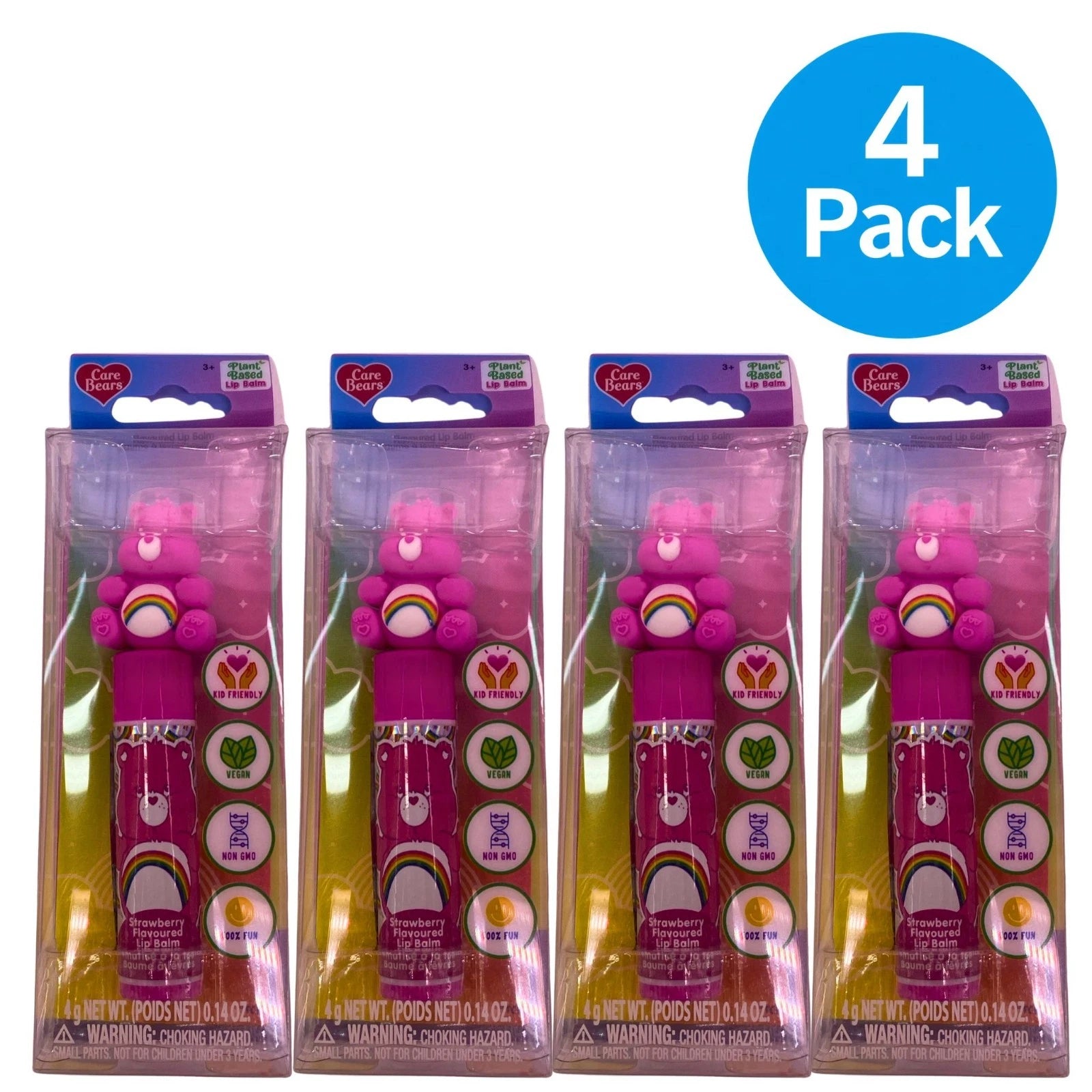 Care Bears Strawberry Flavored Lip Balm with 3D Topper, Plant Based & Vegan