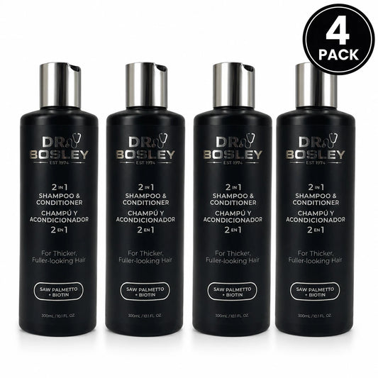 Dr. Bosley 2 in 1 Shampoo & Conditioner Thicker Fuller Hair Palmetto Biotin 4 Pk