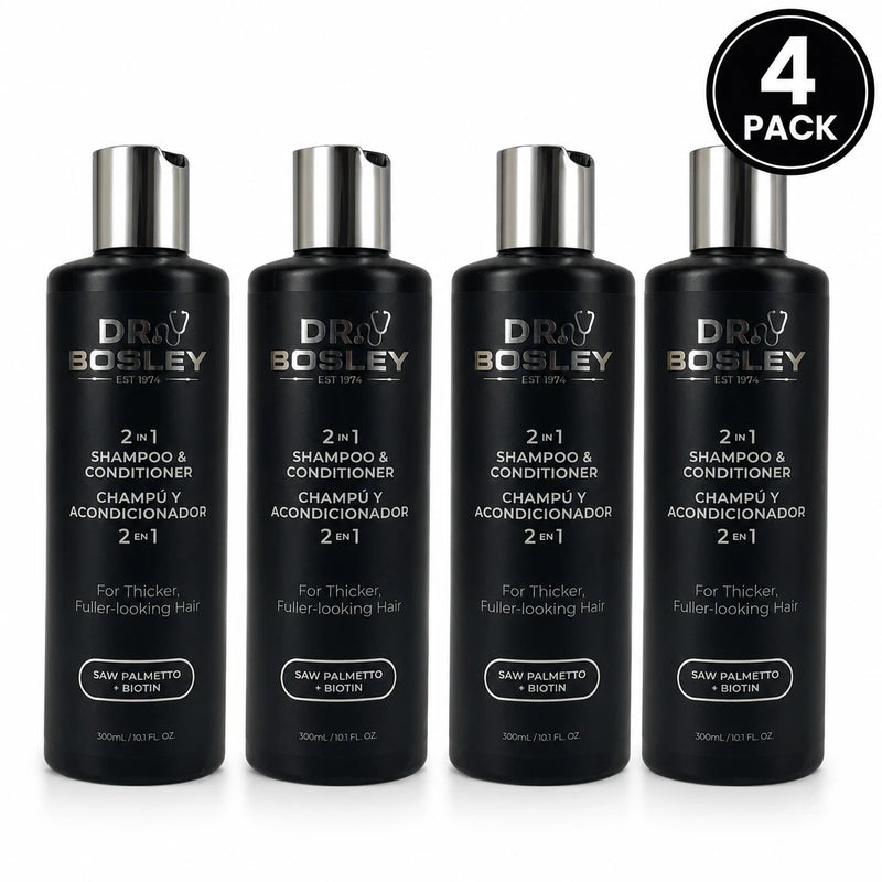 Dr. Bosley 2 in 1 Shampoo & Conditioner Thicker Fuller Hair Palmetto Biotin 4 Pk