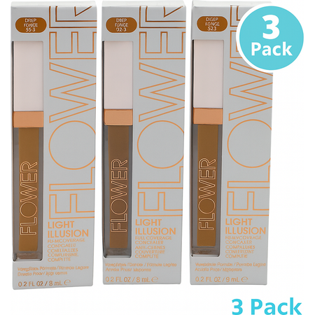 Flower Light Illusion Full Coverage Concealer Deep D2-3 0.2oz 3 Pack New