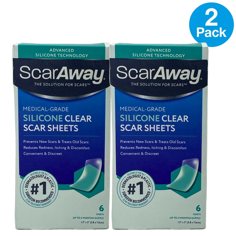 ScarAway Medical-Grade Silicone Clear Scar Sheets 1.5" x 3" 6 Sheets 2 Pack New